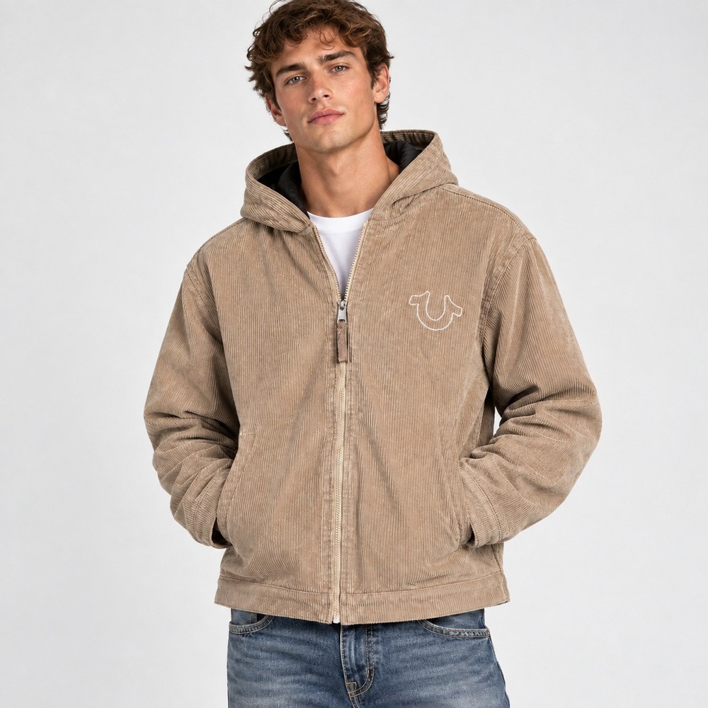 True Religion Horseshoe Jacket Hooded Vintage Corduroy Mens Size XL